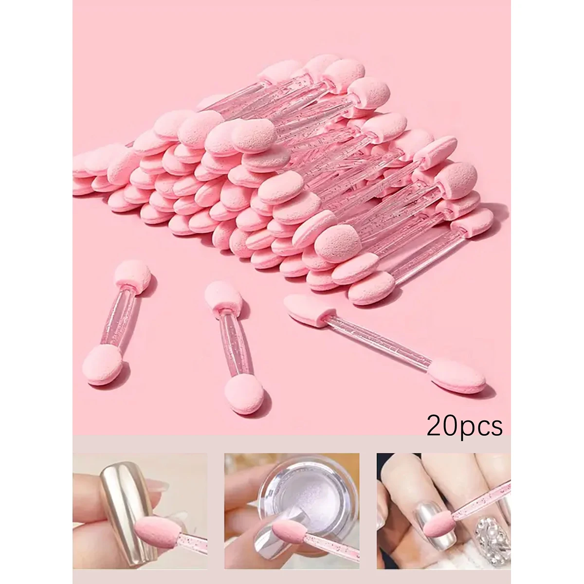 Nagelkunstpinsel, doppelseitig, chromfarben, rosa, schwarz, multifunktionaler Nagelpinsel, Nagelpuder-Applikator, Schwammstäbchen, Nagelzubehör