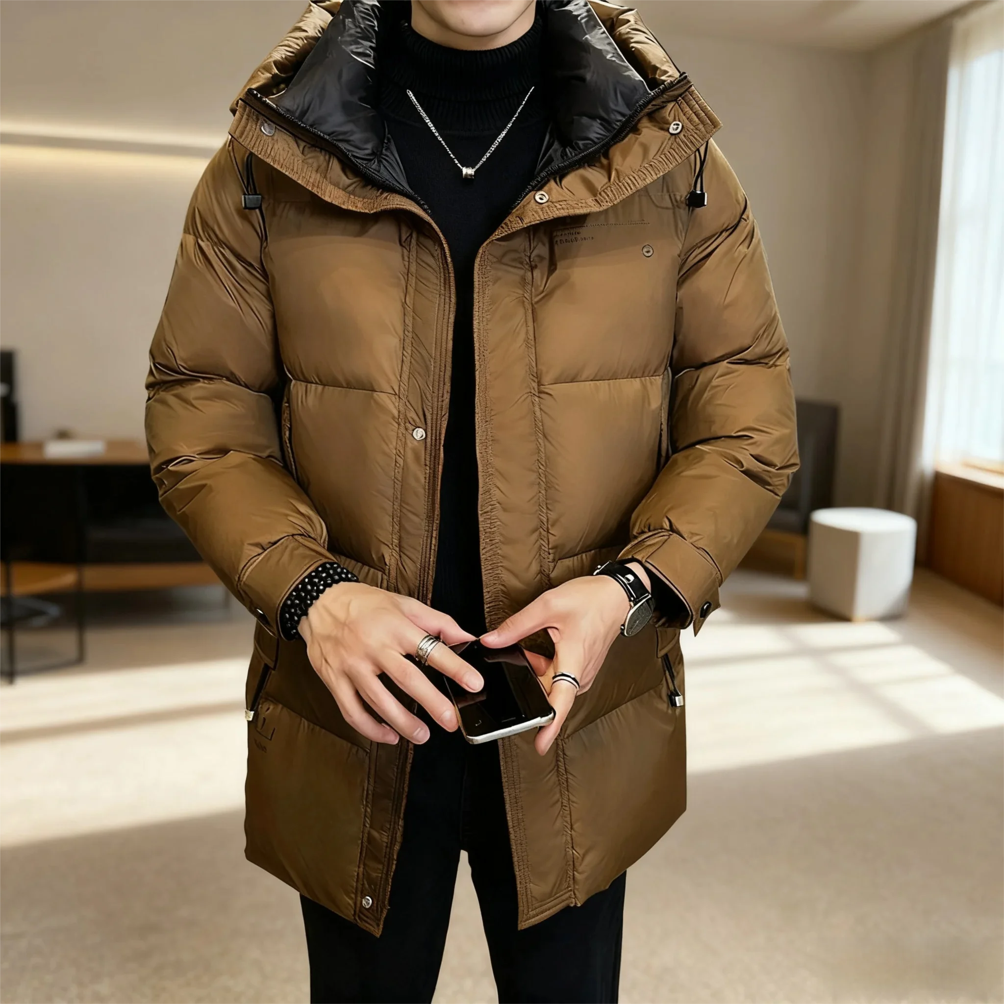 Men's -30°C Arctic Parka - 90% White Duck Down Water-Resistant Hooded Coat with(Extreme Cold Weather Jacket)