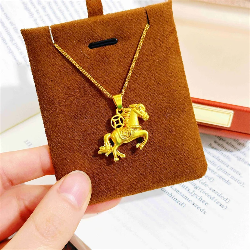 

Luxury 24K 9999 Pure Gold real gold Women's Cute Pony Pendant Zodiac Horse Pendant Necklace