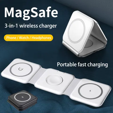Cargador inalámbrico de 30w 3 en 1 estación de carga inalámbrica magnética plegable cargador de viaje teléfono/reloj/auriculares