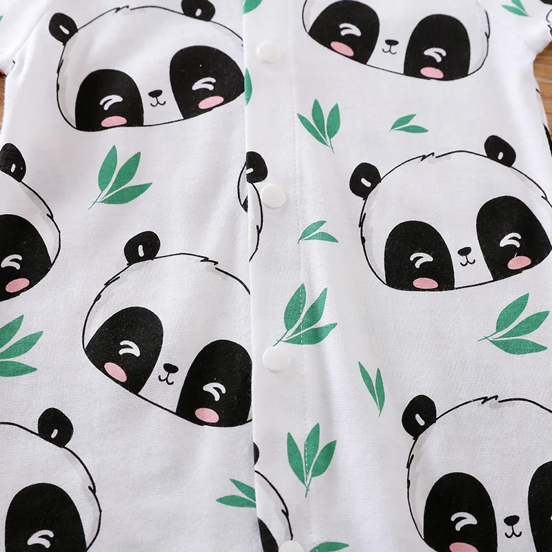 Newborn Clothes Cute Cartoon Panda Printed Cotton Comfortable And Soft Summer Boys And Girls 0-18 Short Sleeved Baby Jumpsuit