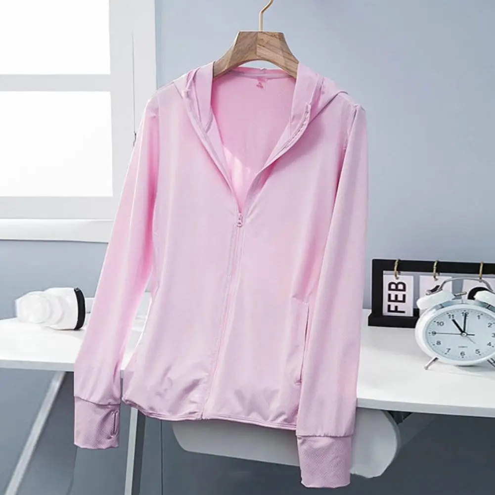 Women Sun Protection Anti-UV Coat Cycling Outdoor Long Sleeve Hooded Zipper Closure Thin Quick Dry Cooling Sunshade Lady Jacket