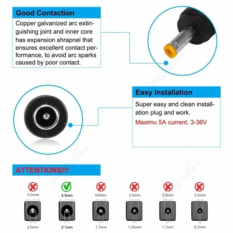 แหล่งจ่ายไฟ DC Connector 90 องศามุมขวา 5.5x2.1 มม.แจ็คหญิงชายปลั๊ก 5.5x2.5 มม.Terminal Converter อะแดปเตอร์