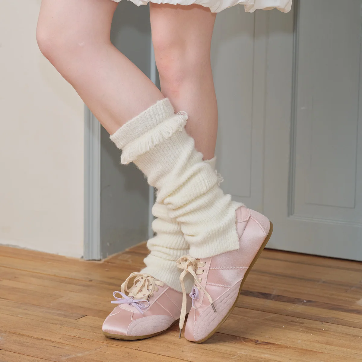 Wool Blend Tassel Knit Leg Warmers Women Y2K Korean Style Winter Warm Slouch Socks Calf Warmers