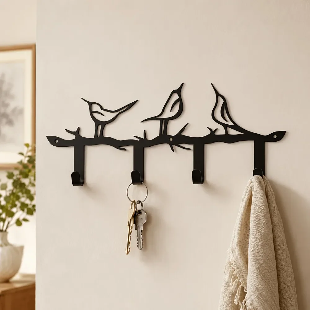 CIFBUY Iron Wall Art Bird Metal Key Rack Decor Rustic Accent Coat Organizer For Home Kitchen Dining Room Vintage Minimalist