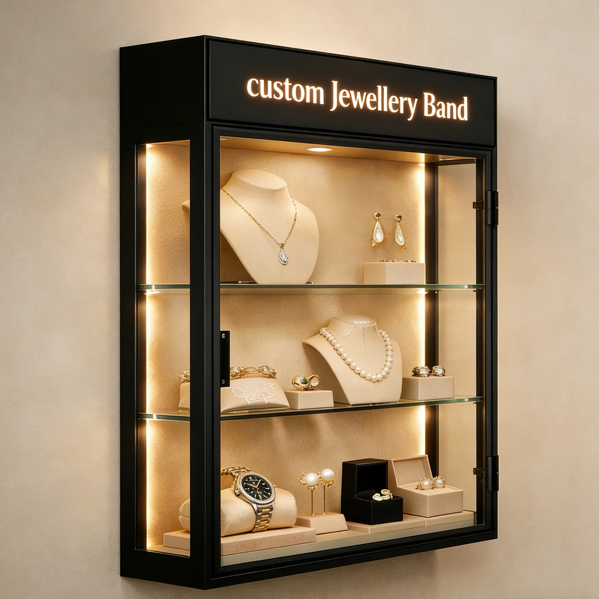 

Middle East Plexiglass Custom Acrylic Jewelry Display Case Stand Counter Wall Mount Jewelry Display Cabinet