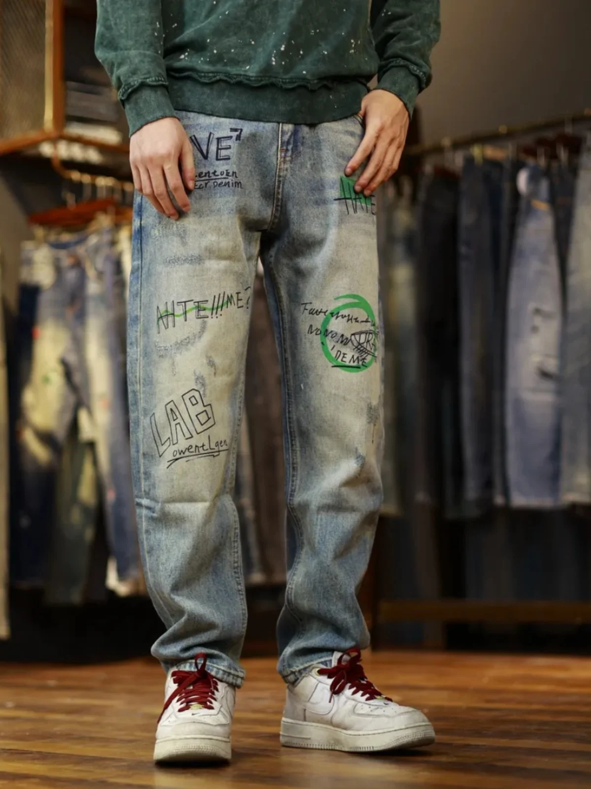 

Ретро американские уличные джинсы с завышенной талией, мужские весенне-осенние свободные прямые длинные брюки с конусом, молодежная мода