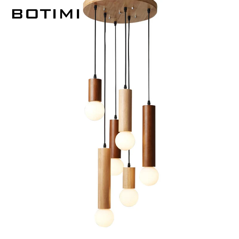 

BOTIMI Wire Hanging Wood Chandelier Lighting For Dinning Room Solid wood Chandeliers Staircase Lustres Wooden Suspension Lights