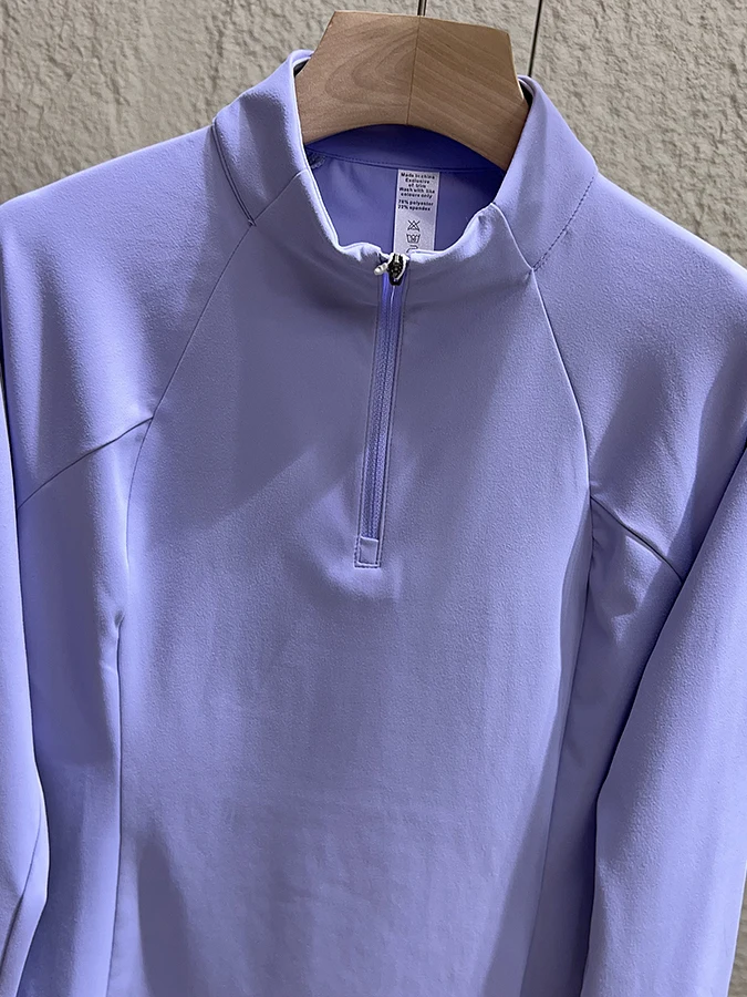 Elastic Slim Fit Fleece Lined Long Sleeve Cycling Base Shirt Half Zipper Mountain Climbing T-Shirt for Women Sporty Style