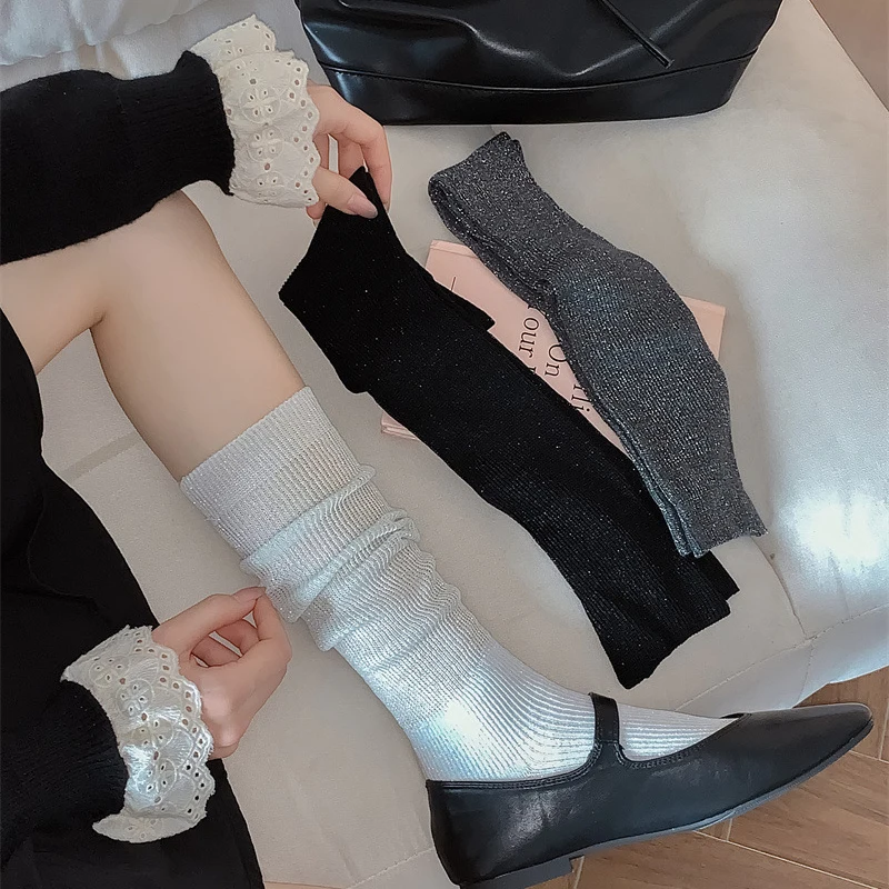 Женские чулки, новые модные повседневные гольфы, женские хлопковые однотонные длинные удобные гольфы до бедра