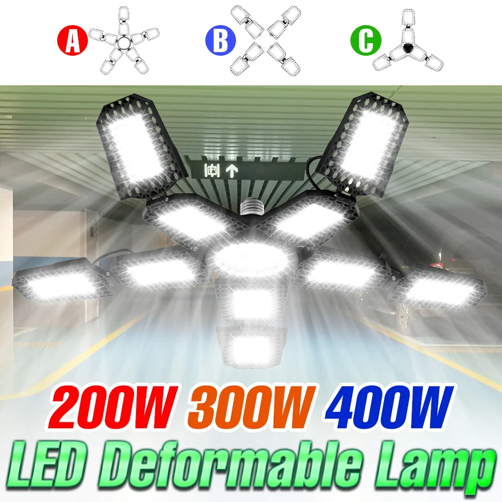 

Светодиодный светильник для гаража 400 Вт, цоколь E27, лампа для мастерской 100-277 В, высокая яркость, потолочный светильник для склада, подвала, фабрики, парковки