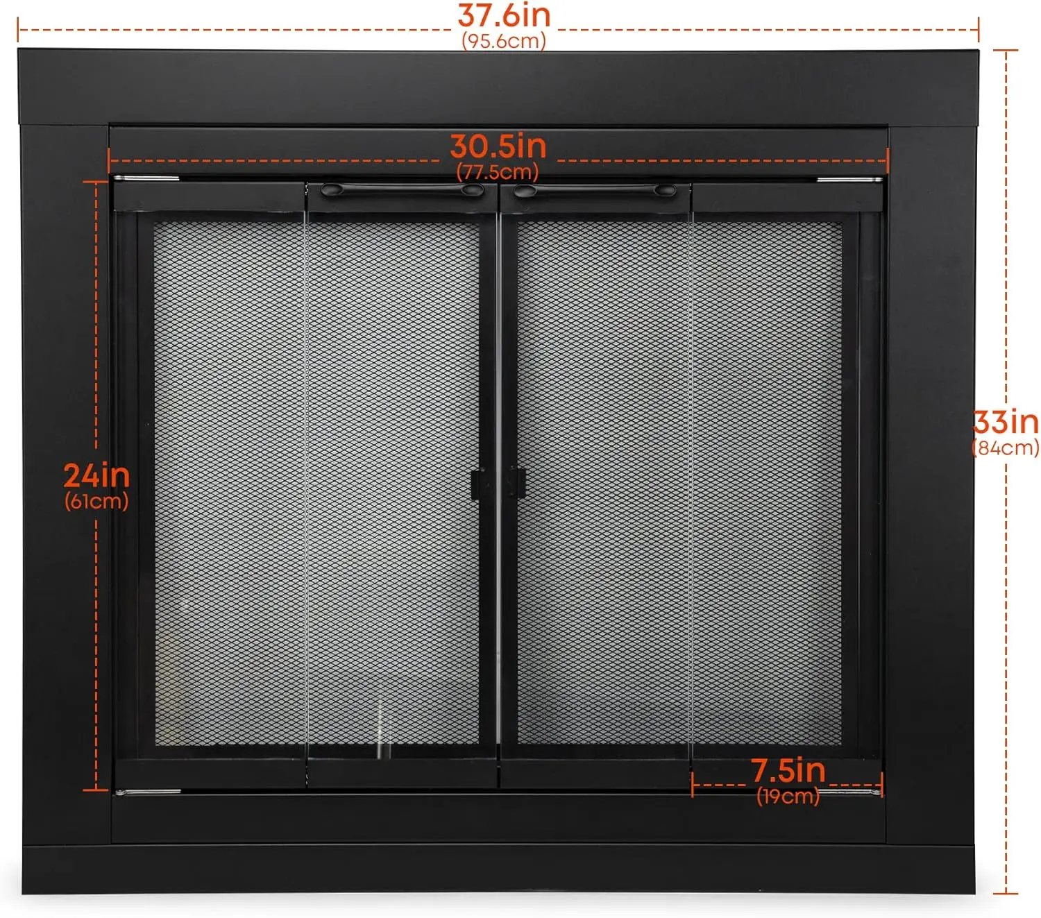 Fireplace Glass Bi-fold Style Door, Black Finish, Medium, Decorative Fireplace Screen Door for Fireplace Accessories