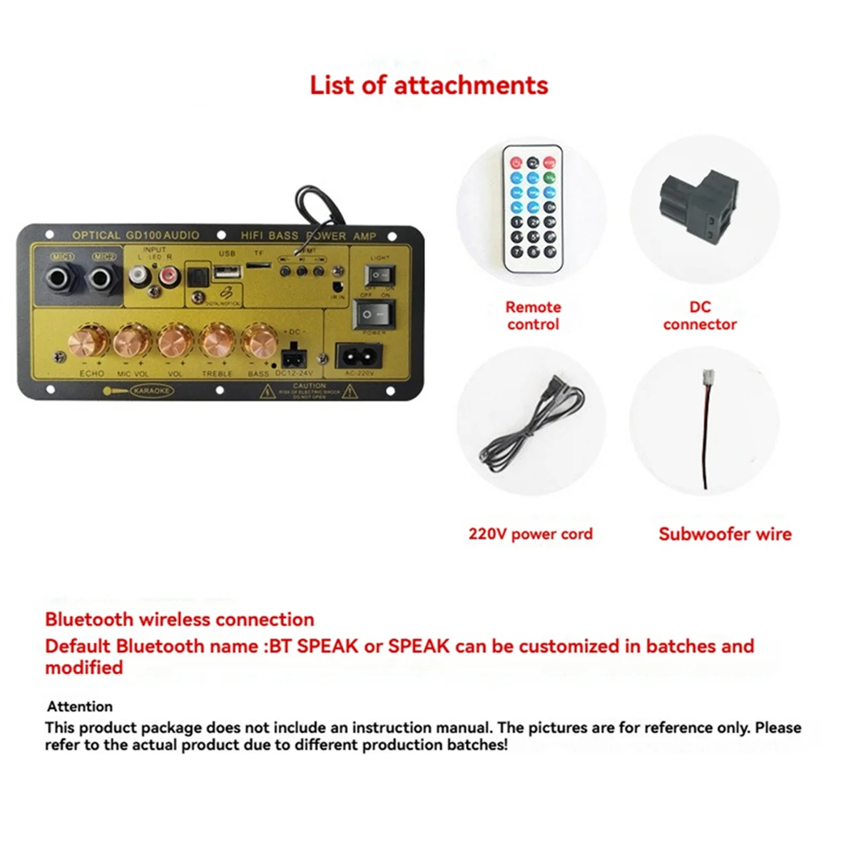 Papan Amplifier Daya Bluetooth 100W Teknologi Baru dengan Input Audio Optik Amplifier Karaoke HiFi Papan Amplifier Rumah/Mobil Steker UE