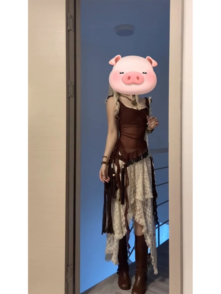 

Summer New Design f Skirt with Lace And Me High Waist A-Line Midi Skirt for Women Commute Sle Irregular Lace Skirt