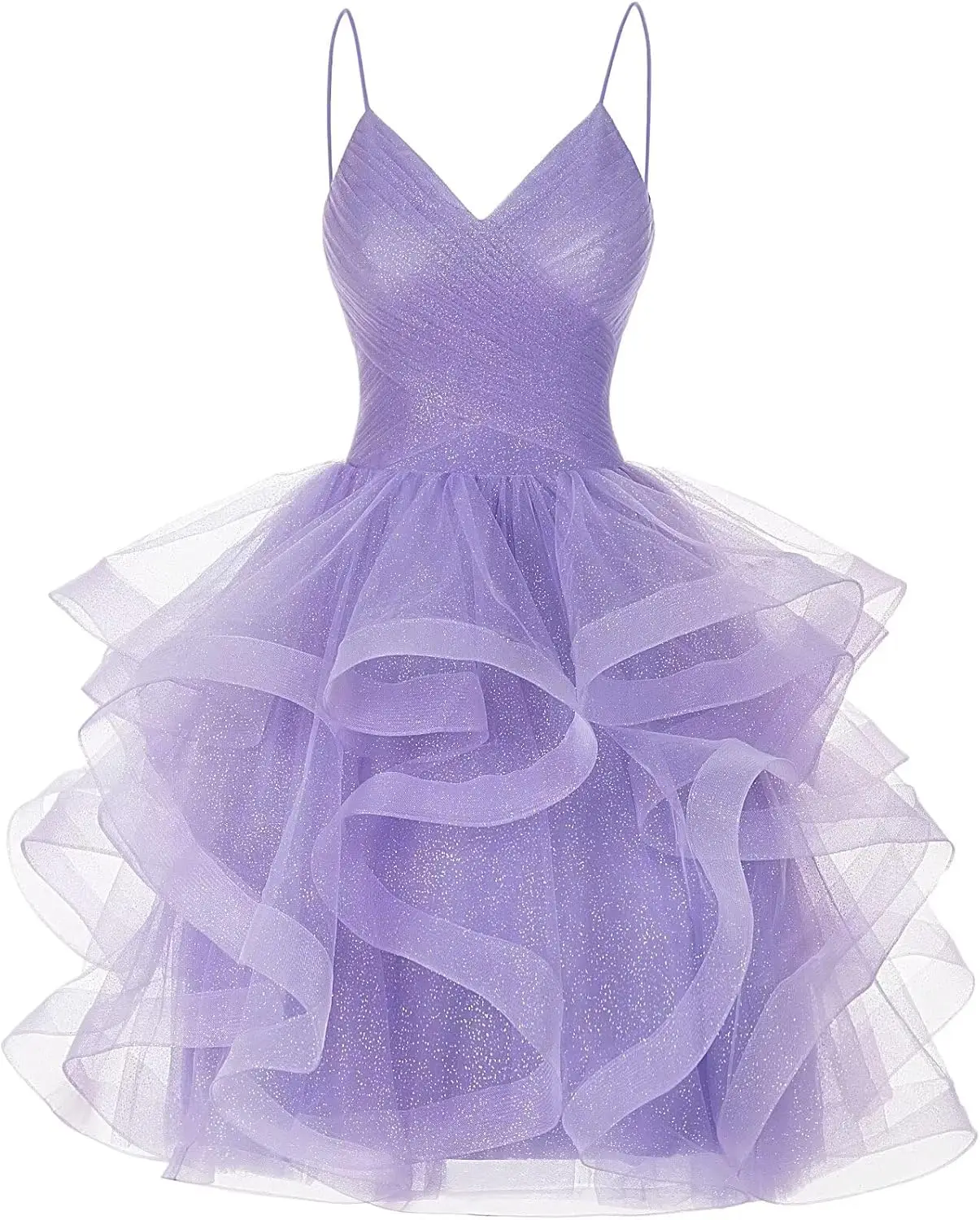 

Блестящие тюлевые многоярусные короткие платья для выпускного вечера для юниоров 2025, трапециевидное платье с рюшами на тонких бретельках, коктейльное платье для выпускного вечера