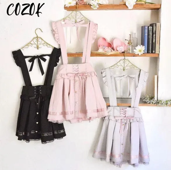 

Cute Lolita Bow Letter Strap Faldas Para Mujeres Spring and Autumn Fashion Versatile Mine Ribbon Elegant Short Skirts