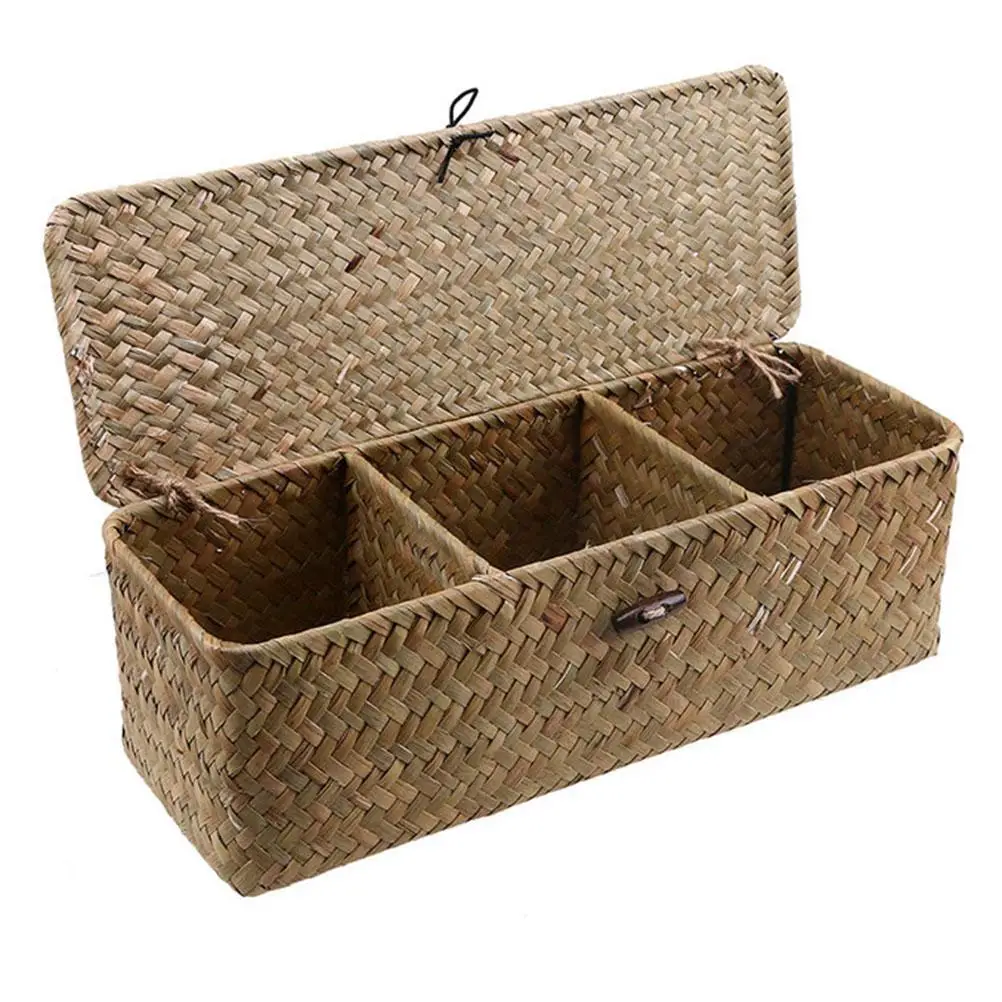 

Storage Baskets Three Grids Sundries Organizer Decorate Hand-made Cosmetics Holder for Organizing