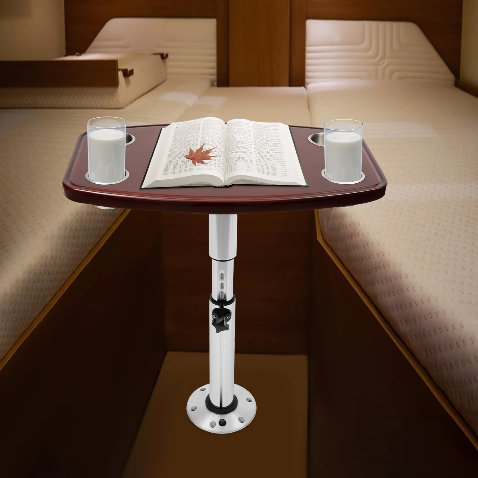  RV Table Ajustable Height RV Table Table with 4 Cup Holders for RV Hostel Cars Sea Boats