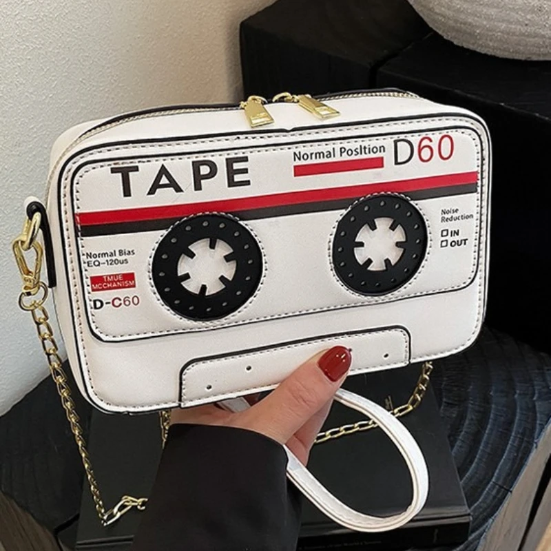 

Лента Audio Tape Сумка через плечо из искусственной кожи Модная необычная и индивидуалистичная сумка на плечо Креативная женская трендовая универсальная маленькая сумка с цепочкой