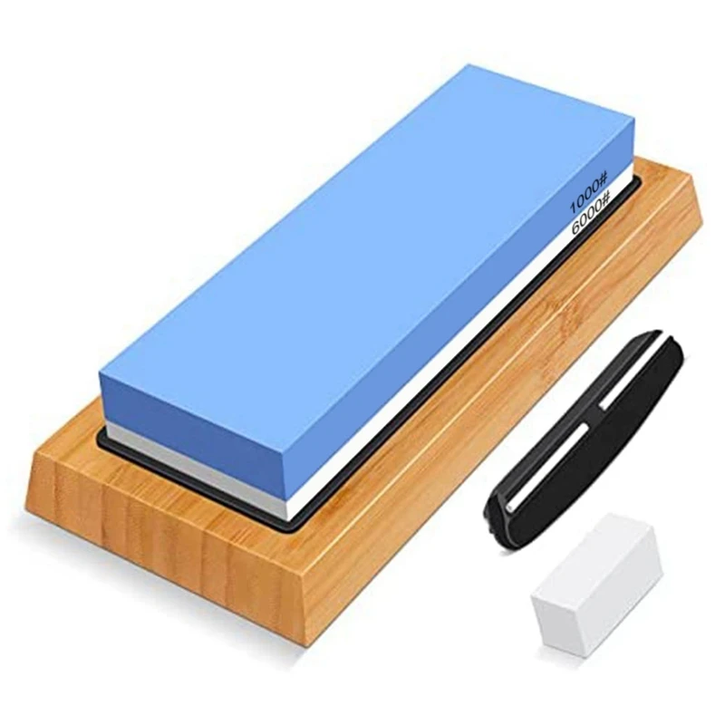 

Sharpening Stone Whetstone Set 2 Side Grit 1000/6000, Knife Sharpening Stone With Bamboo Base,Flatting Stone,Angle Guide