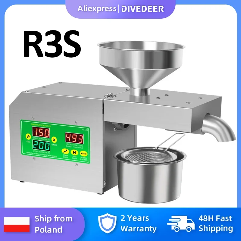 DIVEDEER R3S Prensa de aceite Control inteligente de temperatura 800W Prensa de aceite pequeña para el hogar Aceite de linaza/aceite de colza/Girasol