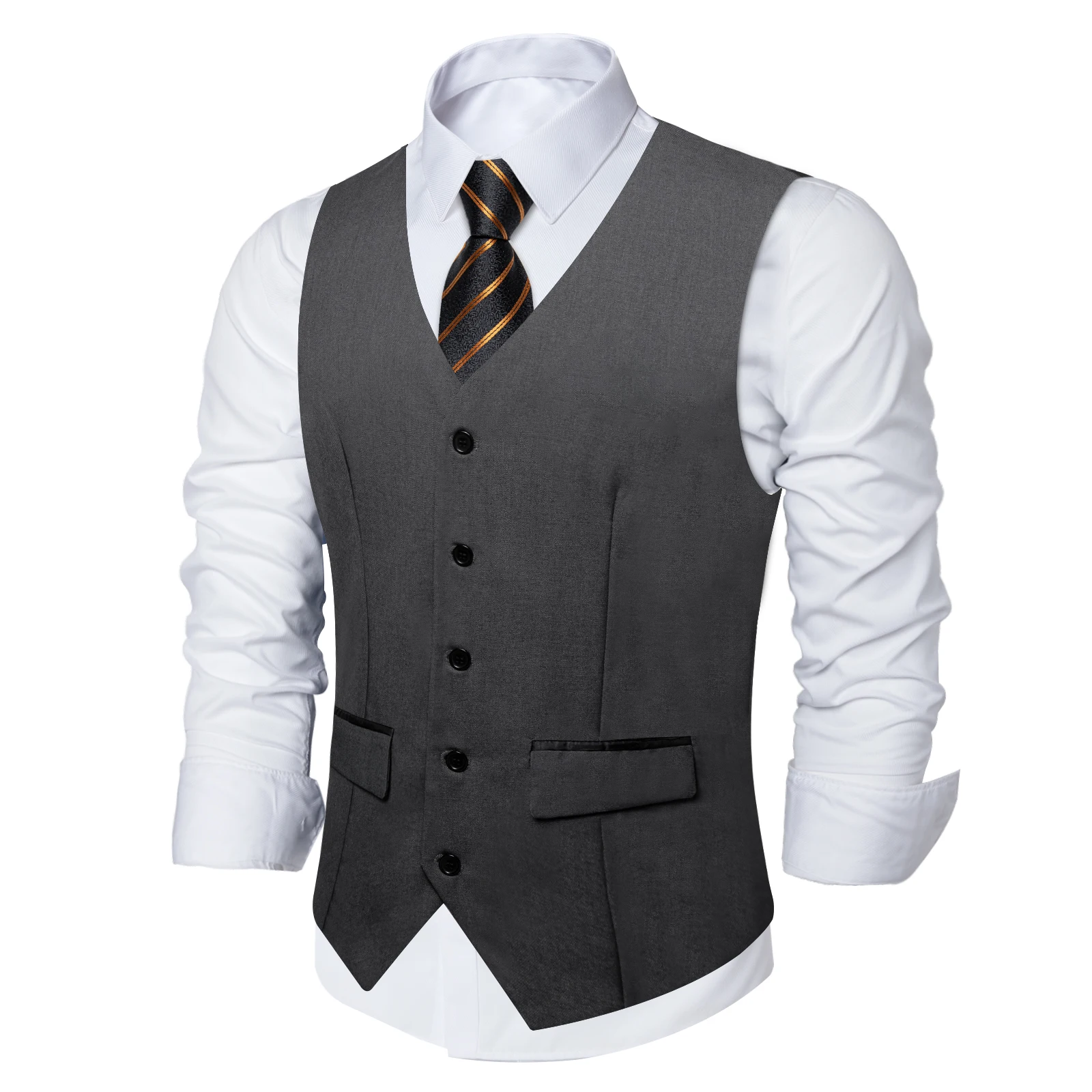 Dark Gray Formal Vest for Man Shirt Accessory Fashion Striped Ties Set Classic Men's Waistcoat Wedding Business Party Free Ship