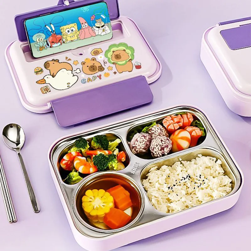 

Capybara Stainless Steel Bento Box Compartments Deepened Large Capacity Lunch Box with Utensils and Insulated Bag for School