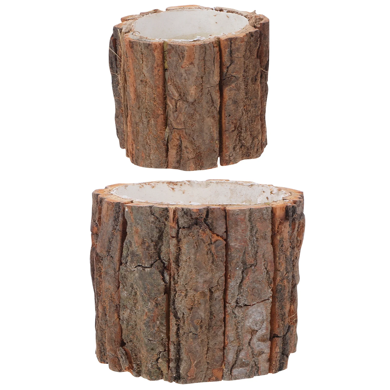 2 Pcs Waterproof Flower Bucket 10cm 9x8cm Rustic Wood Bark Tree Stump Plant Pots for Decoration Vase