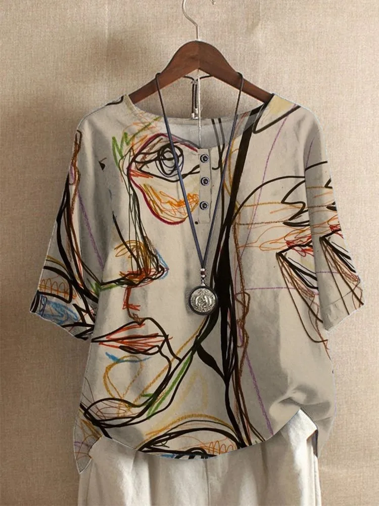 

Fashion Print Loose T Shirt Top Lady Casual O Neck Short Sleeve Pullover Tshirts Tops For Women Holiday Boho Womens Clothing New