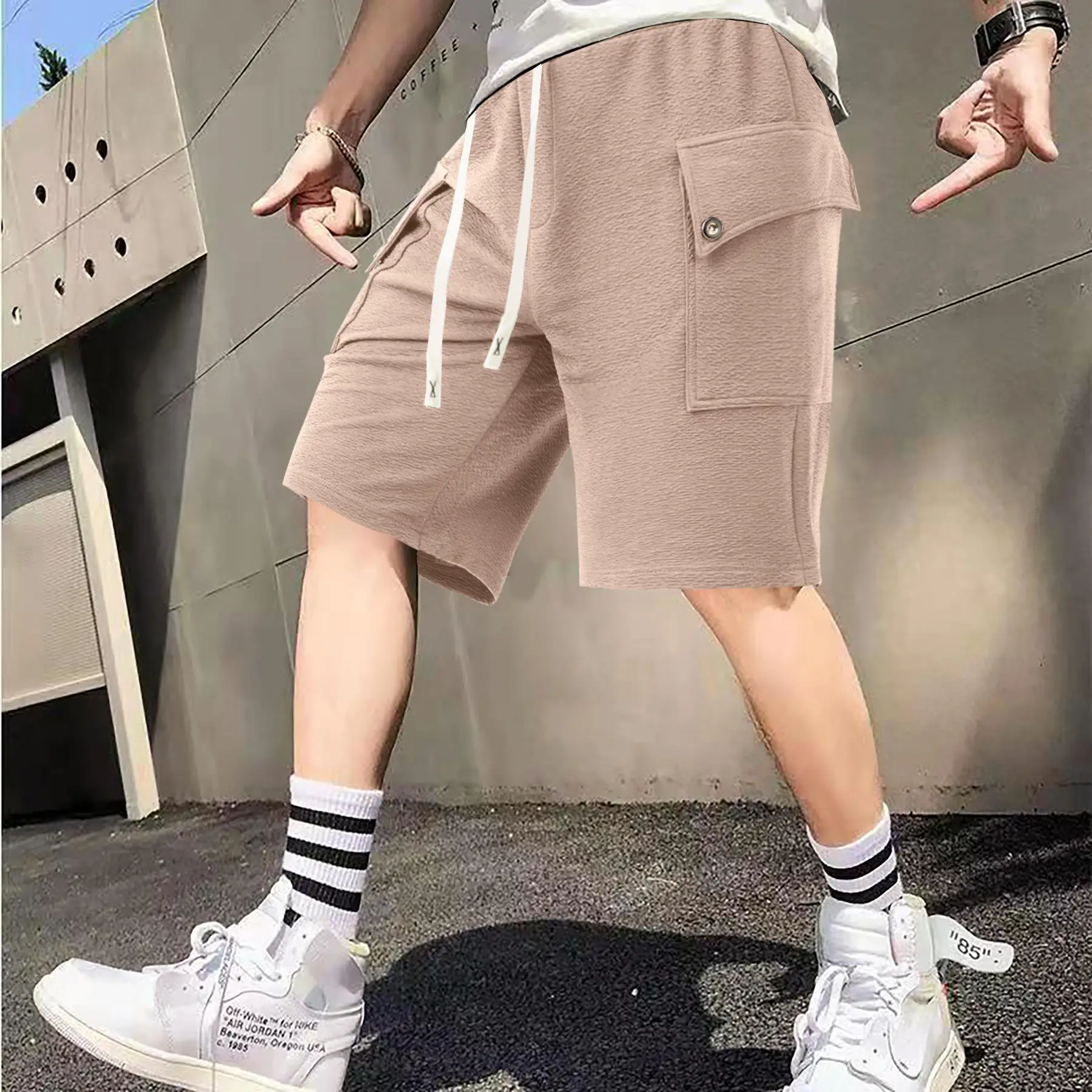 

New Men's Workwear Buckle Shorts Five-Quarter Length Summer Hip Hop High Street Loose Fit Casual Trousers Three-acetate Fiber
