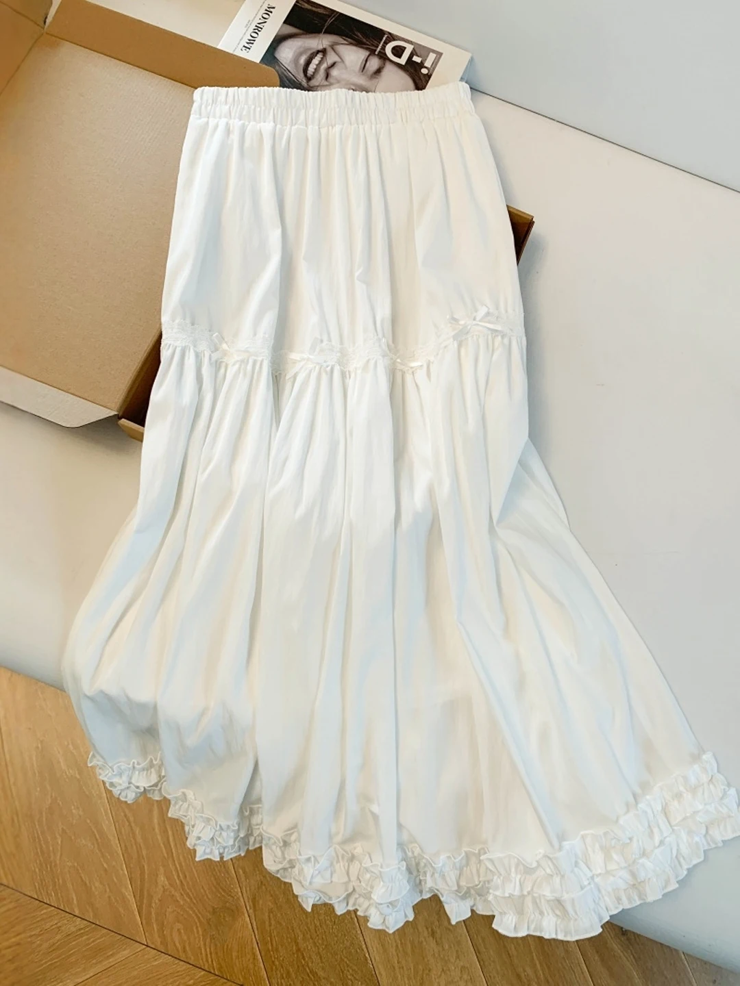 

Юбка-миди в балетном стиле с завышенной талией, бантом и отделкой из деревянных элементов, женская, весенняя, модная, стройнящая