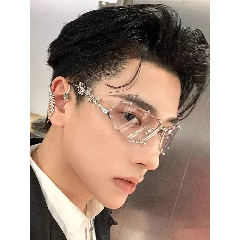 Custom GM Diamond Glasses Joint Cat's Eye Big Box Fashion Wedding Exaggerated Personality Prescription Glasses Blue Color Change