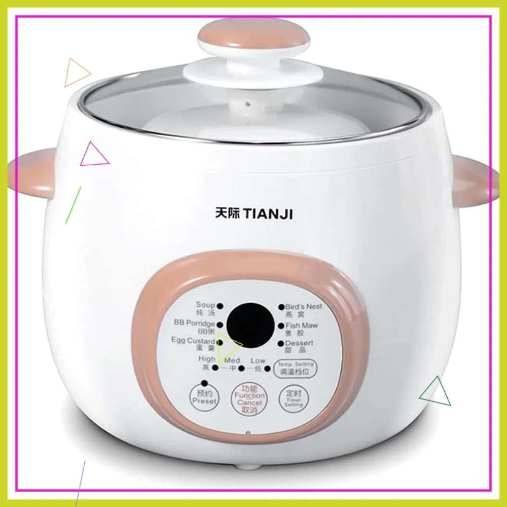 

Ceramic Slow Cooker 1L, White - Electric Stew Pot for Soup & Porridge