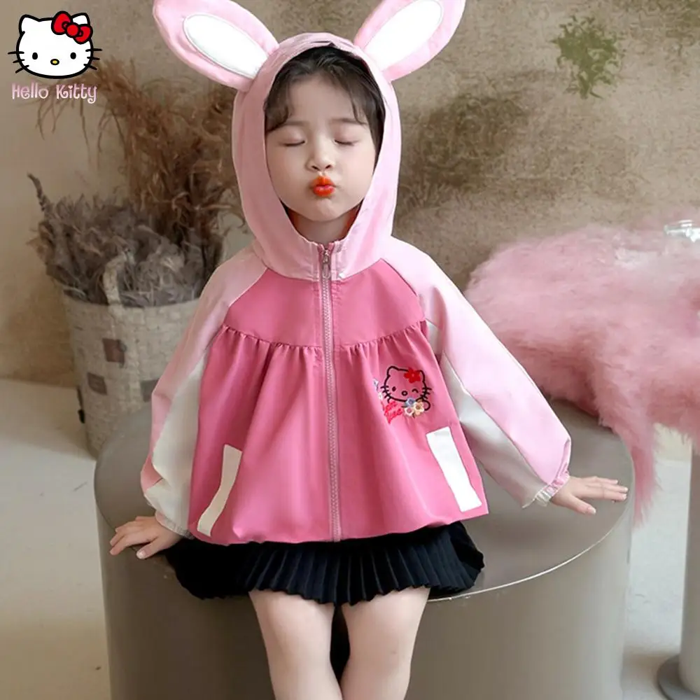 جديد 2025 سترة سانريو هالو كيتي للفتيات للأطفال لربيع وخريف مع قلنسوة وسحاب أنيمي كارتون موضة غير رسمية مطرزة كاواي #3