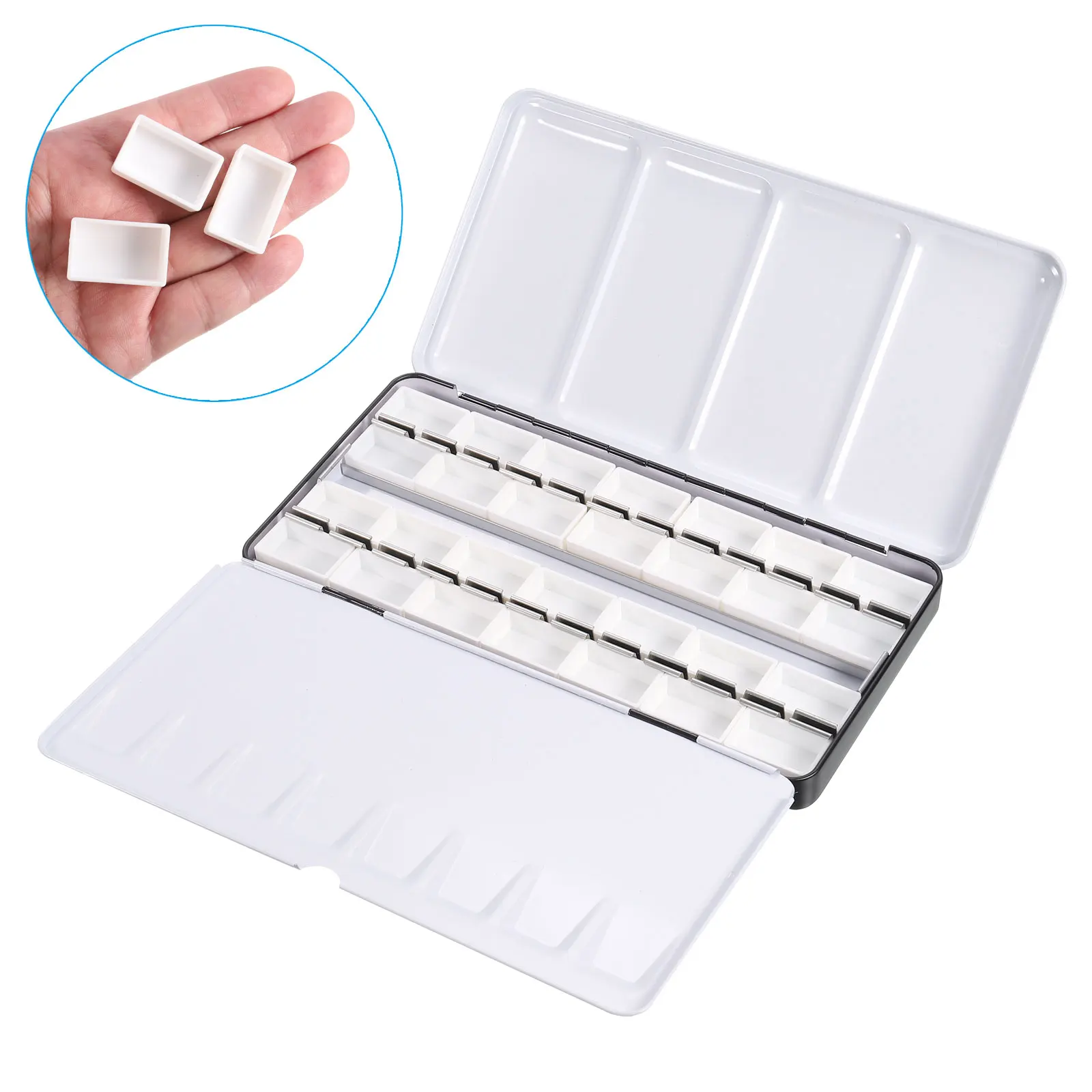 Art Metal Watercolor Tin with Fold-Out Palette Watercolor Tray Palette with 28pcs Empty Watercolor Half Pans Palette Paint Case