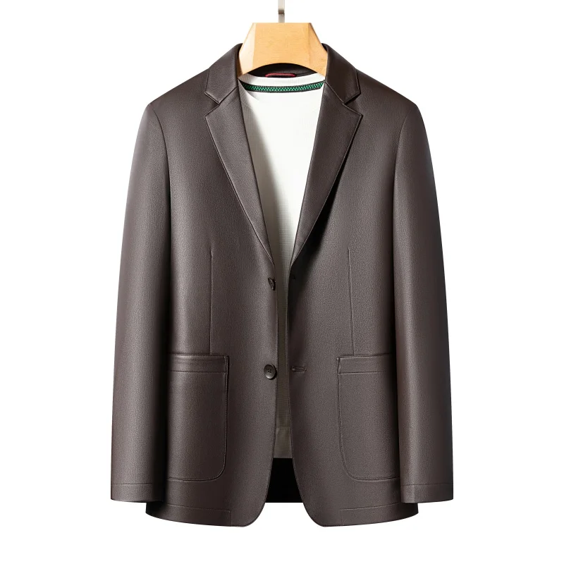 New Men's Business Casual Fashion Leather Blazer Sheepskin Slim Fit High-End Genuine Leather Jacket