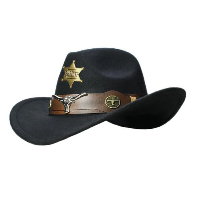 

Western Cowboy Hat with Wind Rope Horse Riding Caps Vintage Big-edge Knight Hat Woolen Fabric Cycling Tourism Fishing Sun Hat