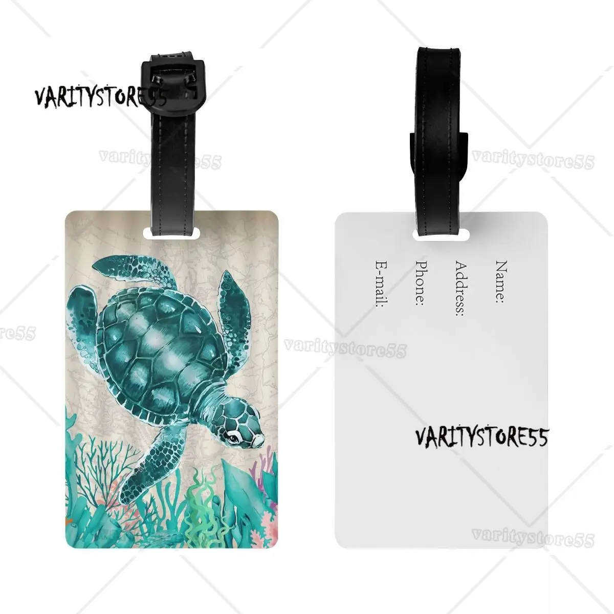 Custom Ocean Sea Turtle Luggage Tag Custom Baggage Tags Privacy Cover ID Label