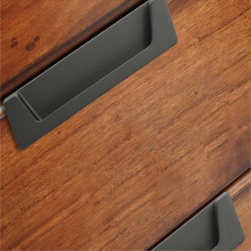 Unsichtbarer Griff für Kleiderschrank, Schrank, moderner, minimalistischer, schwarzer High-End-Türschublade, frei stanzbarer, verlängerter, versteckter Türgriffknopf