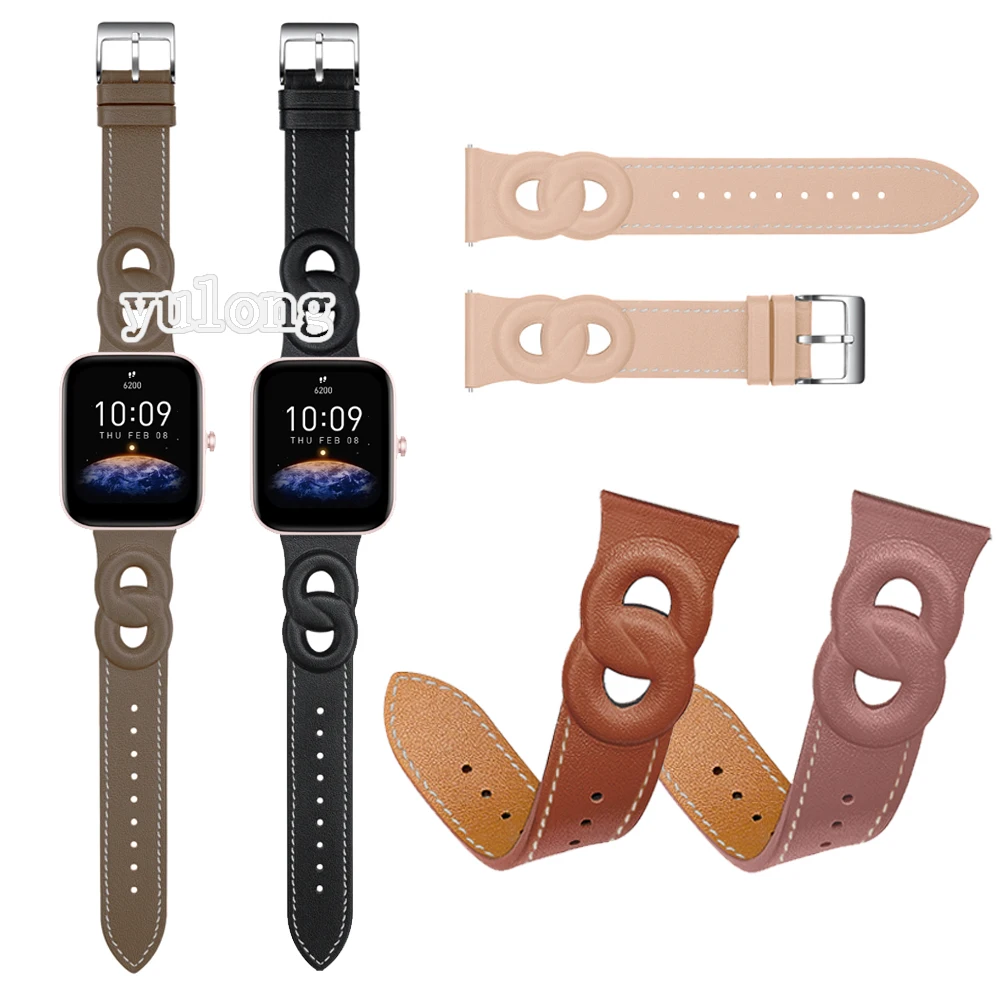 20mm 22mm Genuine Leather Watch Band Strap for Huami Amazfit Bip U S lite Smart Watch Wristband for GTS 2 2E bracelet correa
