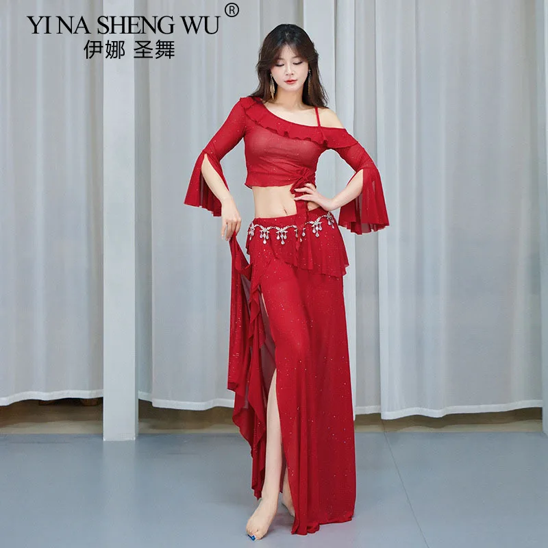 Belly Dance Skirt Top 2pcs Set Oriental Dancing Costume Dance Practice Clothes Adult Women Belly Dancer Stage Performance outfit