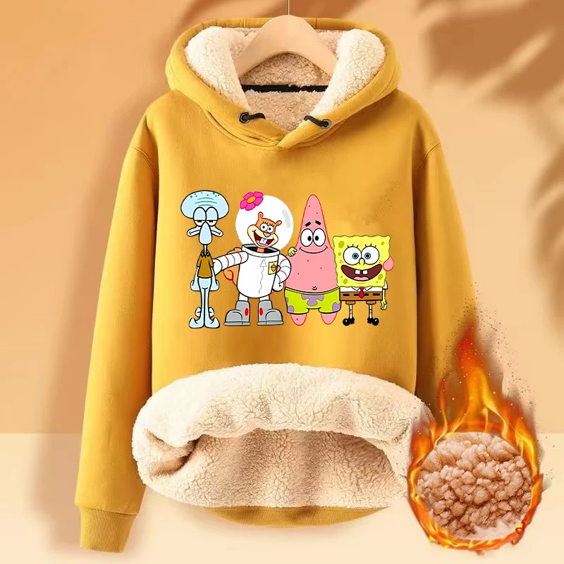 

SpongeBob SquarePants Men Women Thicken Warm Coat Cartoon Print Youth Clothes Winter Warm Adult Cute Jacket Long Sleeve Pullover