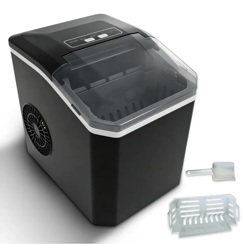 Podofo Tragbare Mini-Eismaschine, 15 kg/24 h schnelle Eisproduktion, digitales LED-Bedienfeld mit Eisbehälter und Eisschaufel, kompakte Eiswürfelmaschine für Zuhause, Bar, Party, Wohnmobil, täglichen