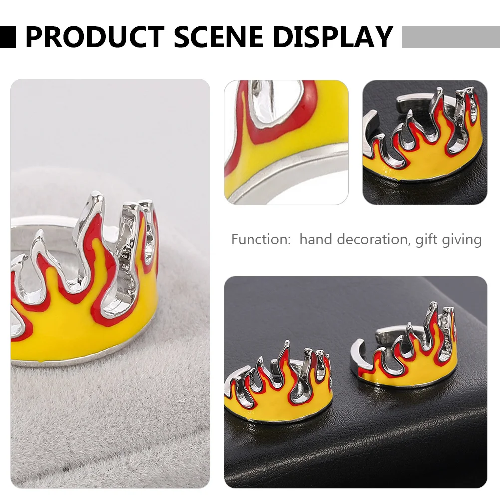 Flame Ring Men'S Fashionable Punk Style High Polished Anti-Rust Metal Finger Jewelry For Hip Hop Stylish Decorative