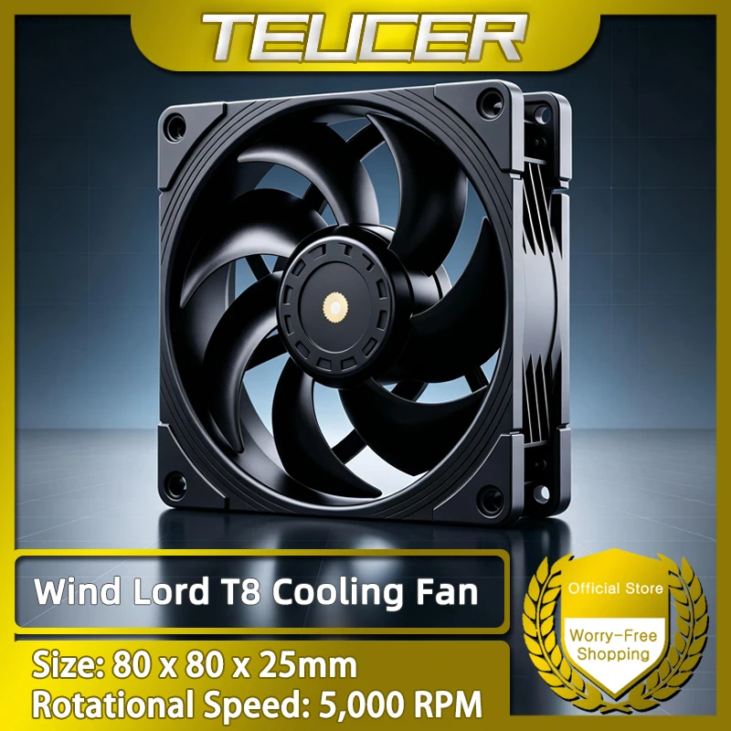 TEUCER Wind Lord 8025 Cooling Fan 8 cm Quiet High Airflow Universal Cooling Fan for ITX Cases Servers NAS and 3D Printers