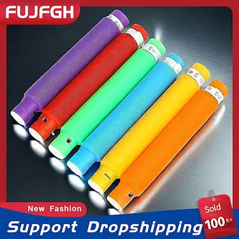 6 pcs צינורות פופ צבעוניים מוארים הוביל צעצועים חושיים למשוך צינור מתיחה מתנות ילדים זוהרים