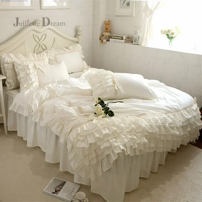 Luxury bed covers beige bedding set ruffle lace duvet covers European romantic bedding bed sheet bedspread home queen bed cover