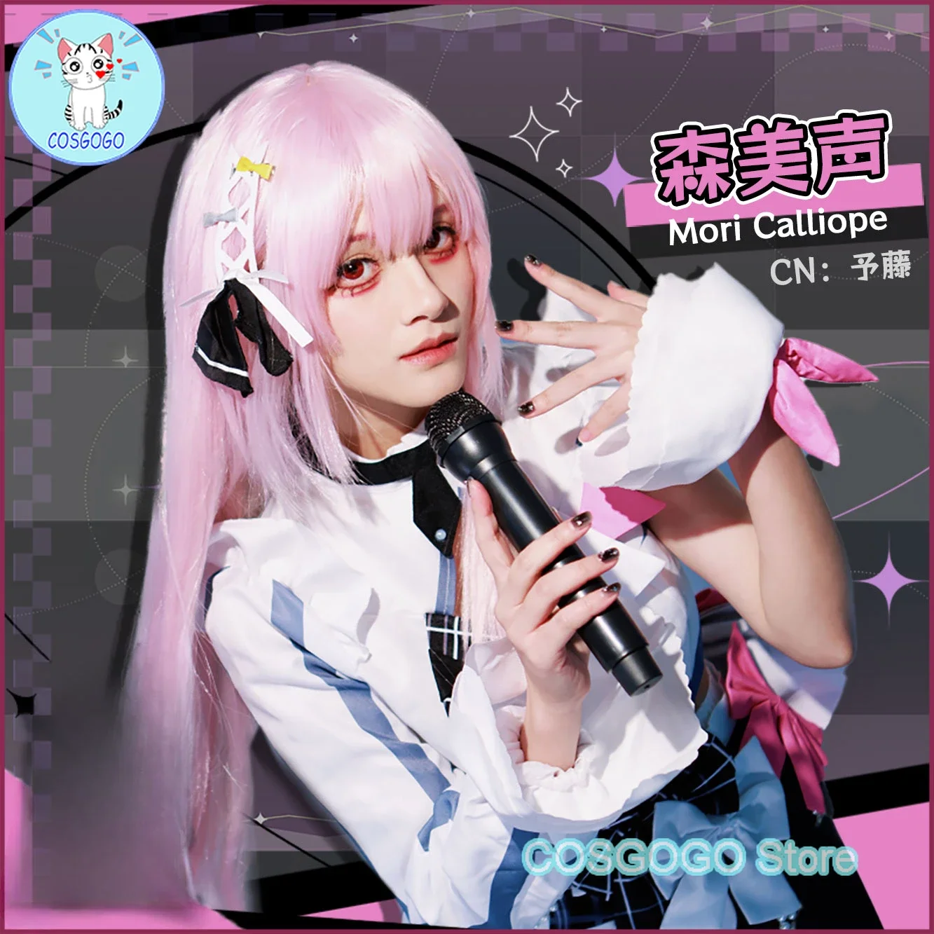 COSGOGO Vtuber Hololive 4th Mori Calliope Cosplay Costume Halloween Outfits Women Game Set Long Wig Lovely Maid Dress