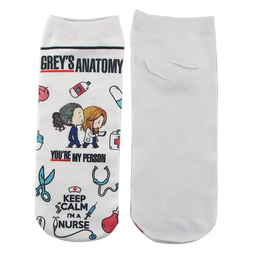 Doctor Nurse Print Grey\'s Anatomy Cotton Socks Casual Creative Breathable Soft Funny Novelty Low Tube Socks gift for fans