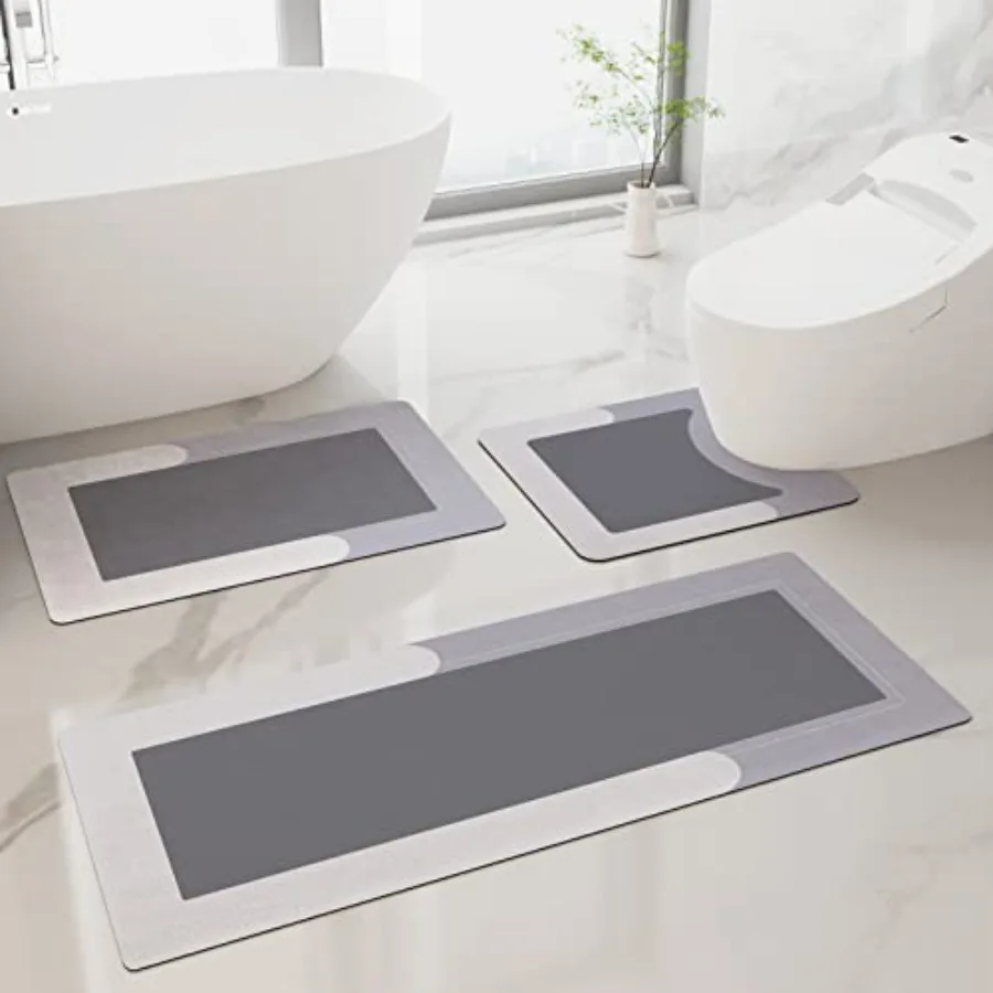 

3PCS Bath Mat Rug Rubber Non Slip Quick Dry Rug Sets Super Absorbent Thin Bathroom Rugs Fit Under Door Washable Bathroom Floor